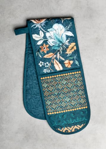Double Oven Mitts 100% Cotton Double Oven Glove (048 - Luxury Loft - Dark Teal / 7" x 35" (Double Oven Mitt))