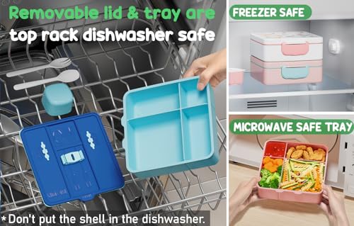 Kids Bento Lunch Box with Toddler Insulated Water Bottle Lunch Bag (A5. White Dinosaur)