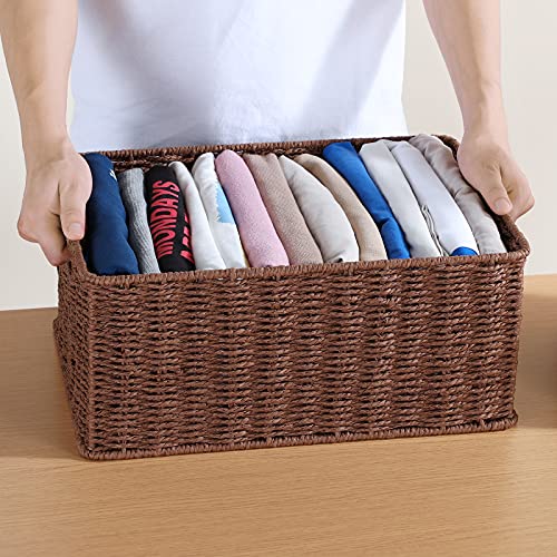 Large Woven Baskets for Storage (17 x 12.2 x 7.5 inches / Dark Brown)
