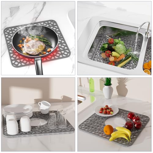 TOOVEM 2PCS Kitchen Sink Mats (11.5 x 12.25 inches Grey)