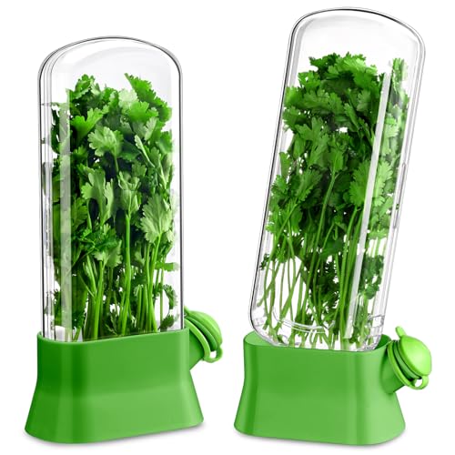 2 Pcs Herb Saver for Refrigerator Fresh Herb Keeper (Green)