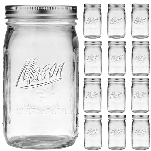 Wide Mouth Mason Jars 32 oz (32 oz-12Pack-Mason)