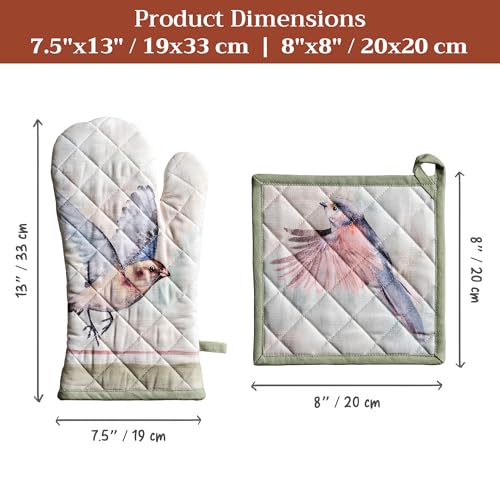 100% Cotton Oven Mitt & Pot Holder Set (070 - Flying Birds / 7.5" x 13" & 8" x 8" (Oven Mitt & Pot Holder))
