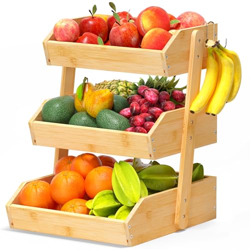 Bamboo Fruit Basket for Kitchen (3-Tier Nature)