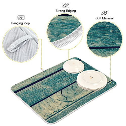 Super Absorbent Dish Drying Mat (Vintage Retro Wooden Background / 16" x 18")