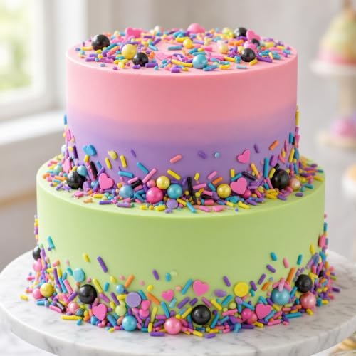 Pink & Black & Green & Yellow Sprinkles Mix Size Pearls Disco Themed Cake Decorations Cupcake Toppers Perfect for Wedding Valentine Christmas Supplies 4.58OZ (Pink&Black&Green&Yellow)