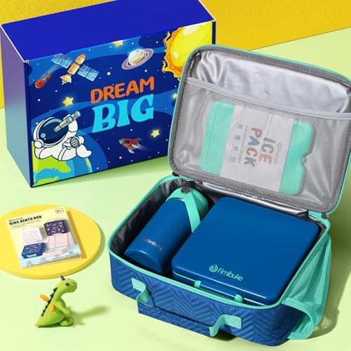 Kids Bento Lunch Box with Toddler Insulated Water Bottle Lunch Bag (A8. Nautica Blue)