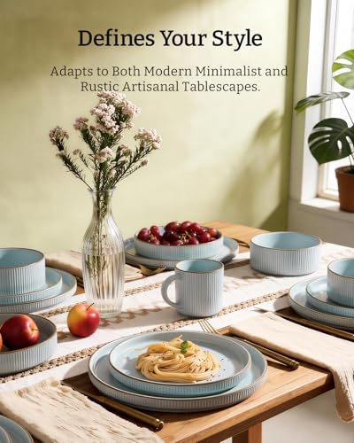Stoneware Dinnerware Sets for 8 (Light Blue / Service for 8)