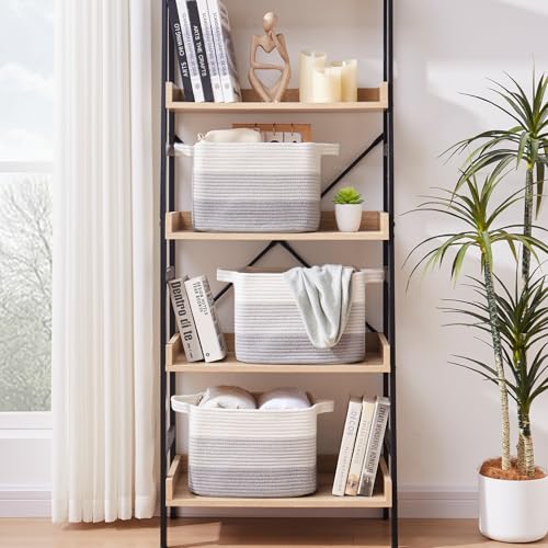 Cotton Rope Storage Baskets for Organizing Gradient Gray 3 (Gradient Gray / 3 pcs-13”x9.9”x8.7”)