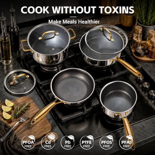 17 Pcs Stainless Steel Cookware Set (Stainless Steel & Gold Handle)