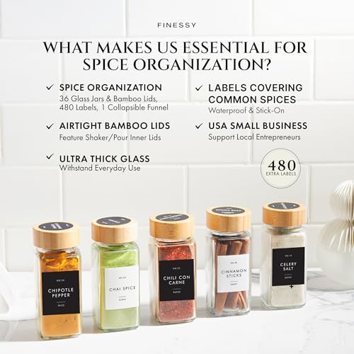 36 Thick Glass Spice Jars With Bamboo Lids