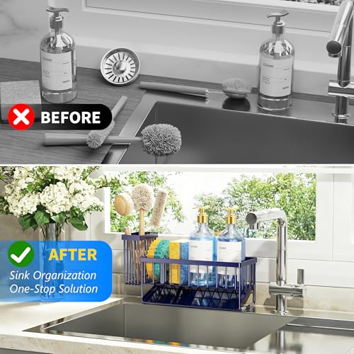 Navy Blue Sink Caddy Organzier with High Brush Holder (Navy Blue / 9.25 inches)
