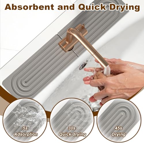 Faucet Mat for Kitchen Sink (Square Grey / 23.6x3.9in)