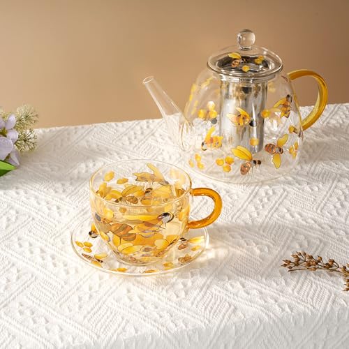 Heat Resistant Glass Teapot with Infuser (Honey Bee)
