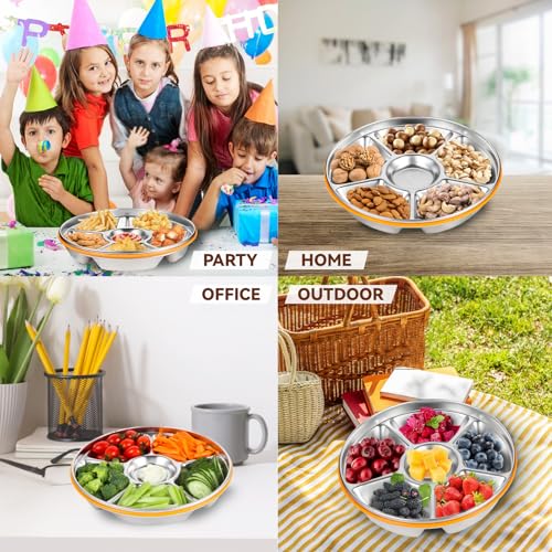 6 Compartment Stainless Steel Serving Tray with Lid