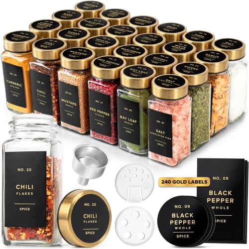 Glass Spice Jars with Label (Gold Steel Lid)