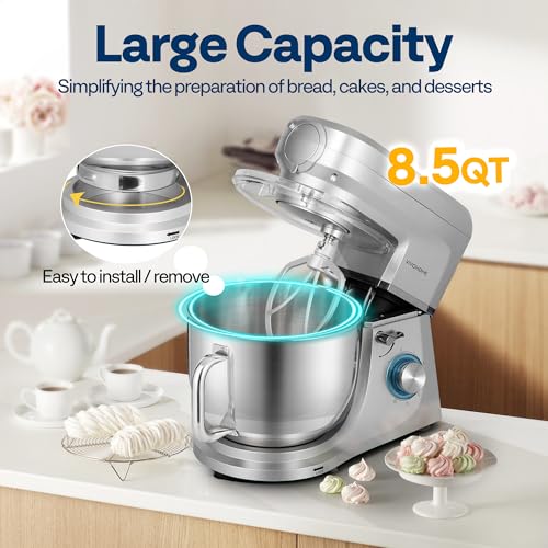 6-in-1 Stand Mixer, 8.5-Quart Tilt-Head Mixer, 10 Speeds, Silver (6-in-1 / Silver)