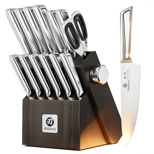 Japanese High Carbon Stainless Steel Knife Set with Block (Silver Gray)