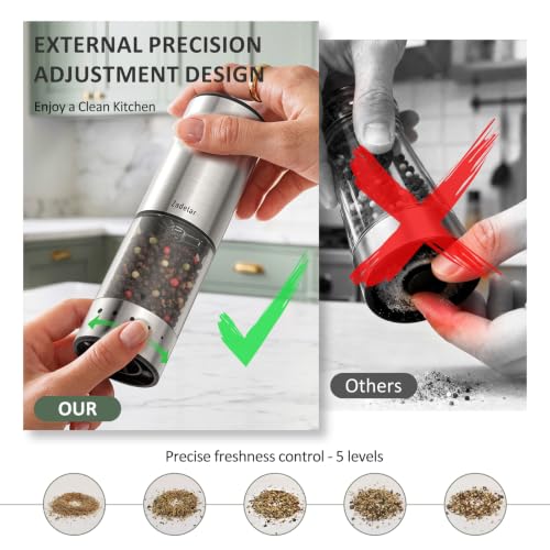 Rechargeable Electric salt and pepper grinder set with Storage Base (Stainless Steel / Set)