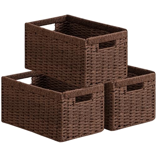 3 Pack Wicker Basket (Rectangular- 3pack 13.4"×8.3"×7.1" / Dark Brown)