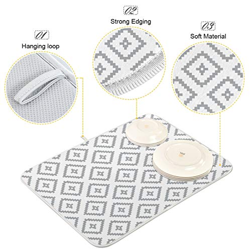 Super Absorbent Dish Drying Mat (White Moroccan Rhombus Plaid / 18" x 24")
