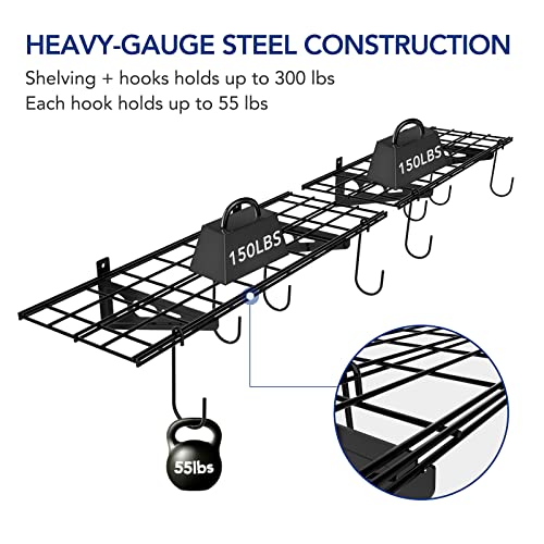 2 Pack 1x3 ft Garage Wall Shelving (2 pack-1x3 ft_8 hooks / Black)