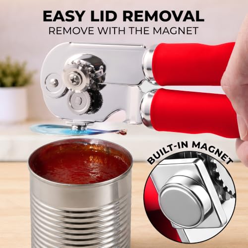 Stainless Steel Swing Open Manual Can Opener Comfortable Grip (Cherry Red / Swing Open)