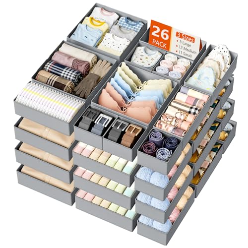 Drawer Organizer Clothes Storage (Gray / 26 Pack)