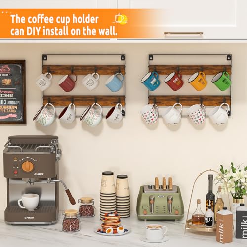 Rustic Wood Coffee Mug Rack