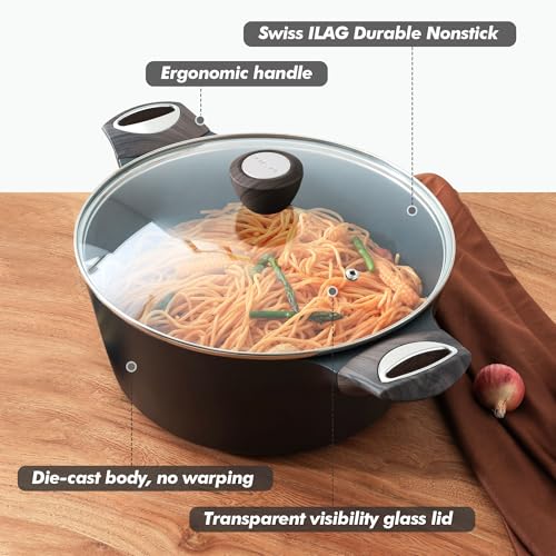 Nonstick Pot Stock Pot with Lid (4.5 + 6.6 Quarts / Classic Black)