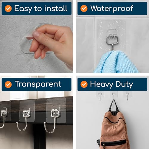 Adhesive Large Wall Hooks for Hanging Heavy Duty No Drill (Large, 18 pcs)