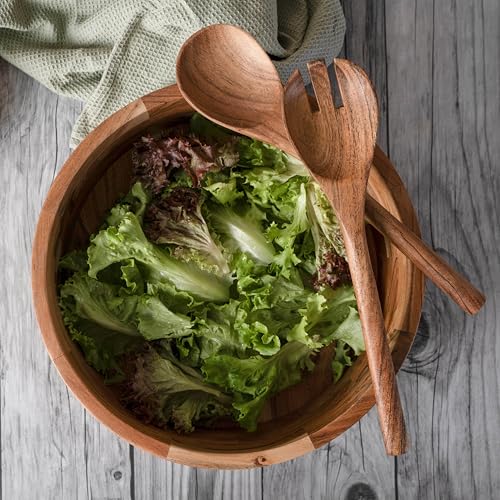 Wooden Salad Bowl Set with Serving Utensils Eco