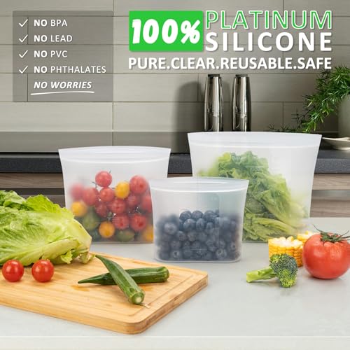 100% Platinum Silicone Reusable Storage Bags (Clear | Starter Set | 12 Pack)