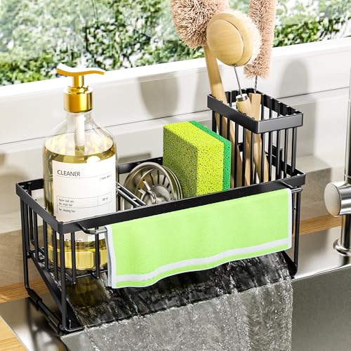 Kitchen Sink Caddy Organizer with High Brush Holder (Stainless Steel / 9.25 inches)