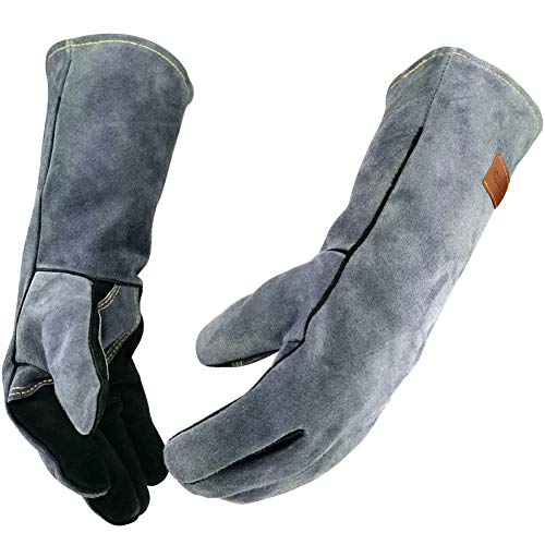 14 In,932℉,Welding Gloves,Fireplace Glove,Fire & Heat Resistant,S (Small (Pack of 1) / Black-gray)