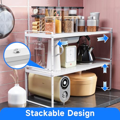 Expandable Kitchen Shelf Organizers (White Small)