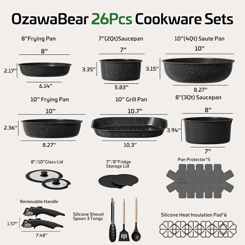 26 Pcs Pots and Pans Set Non Stick (Black / 26Pcs)