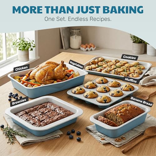 Nonstick Bakeware Set 6 Pc Stackable (Blue / Gray)
