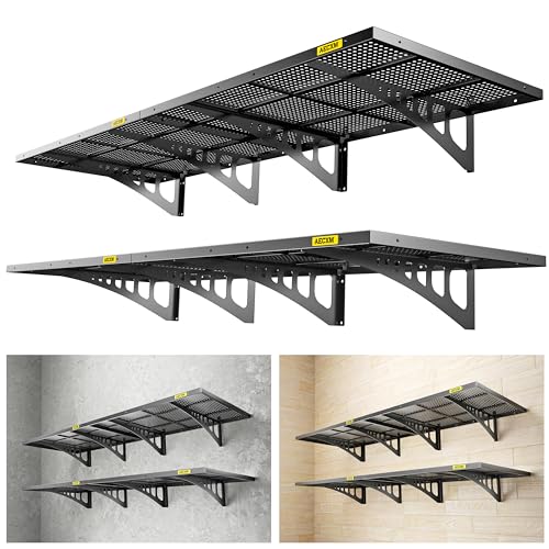 4 Pack 2x3ft Adjustable Garage Wall Shelving 1120lbs Load Capacity Heavy Duty Wall Mounted Storage Shelf Metal Floating Shelves for Garage (4pack-2x3ft / Black)