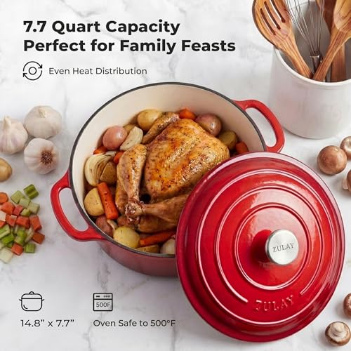 7.7 Quart Enameled Cast Iron Dutch Oven Pot with Lid (Ablaze Red / 7.7 Quart)