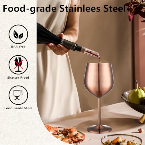 Unbreakable Stainless Steel Wine Glasses Set of 4 (Mirror Red Copper / Set of 4)