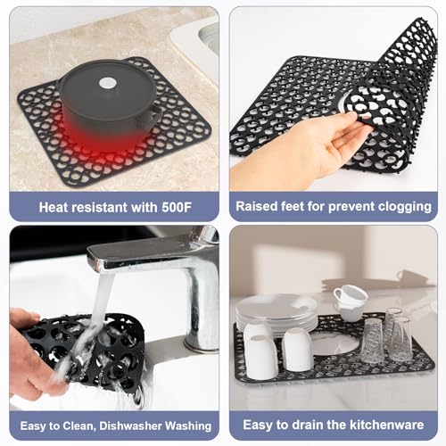 TOOVEM 2PCS Kitchen Sink Mats (11.5 x 12.25 inches Black)