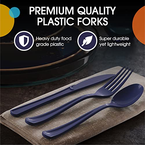Navy Plastic Forks 200 Pieces Navy Forks Disposable Utensils Heavy Duty Plastic Cutlery Set Disposable Cutlery Sets Flatware Sets Silverware Set Party Supplies & Party Tableware (Navy / Forks)