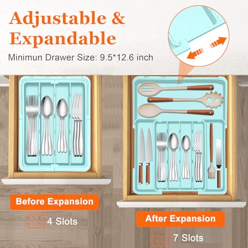 Expandable Silverware Drawer Organizer (Turquoise / M(9.5-15.2"W x 12.6-19"D))