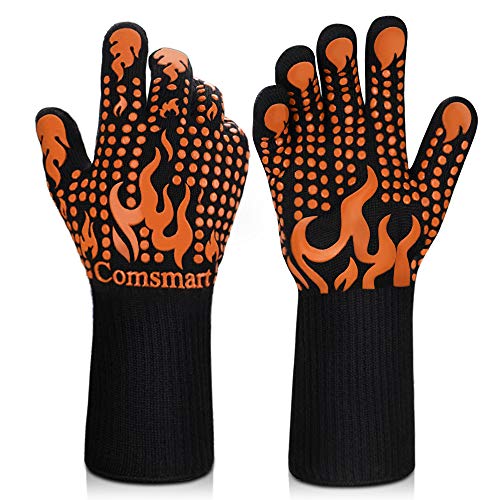 BBQ Gloves 1472 Degree F Heat Resistant Grilling Gloves Silicone Non (long / Orange)