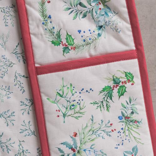 Double Oven Mitts 100% Cotton Double Oven Glove (100 - Holly Time / 7" x 35" (Double Oven Mitt))