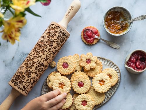Embossing Rolling Pin VERONICA with Elegant Bloom Pattern