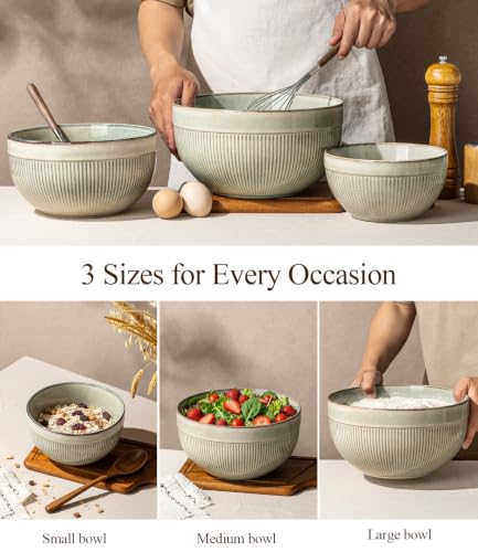 Ceramic Mixing Bowls Set of 3 (Desert Sage / Set of 3)