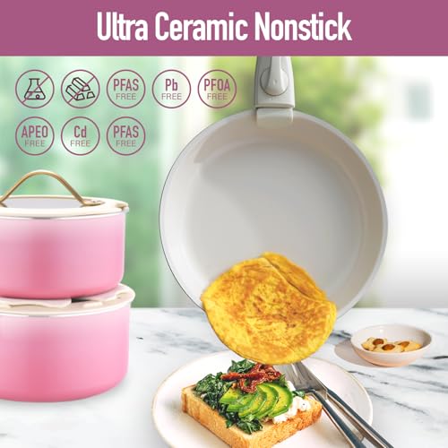 20pcs Ceramic Cookware Set Nonstick (Pink / 20 Piece Set)