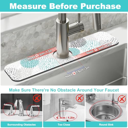 2Pcs Dish Drying Mat & Sink Splash Guard (Teal / 17" X 32" + 24" X 5.5")